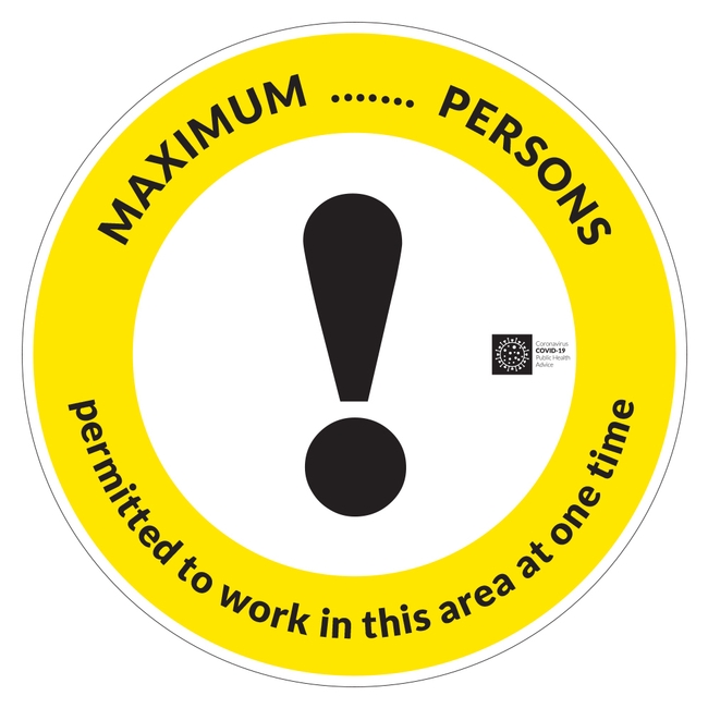 COVID-19 Max Persons Permitted To Work In This Area At One Time Hanging Sign